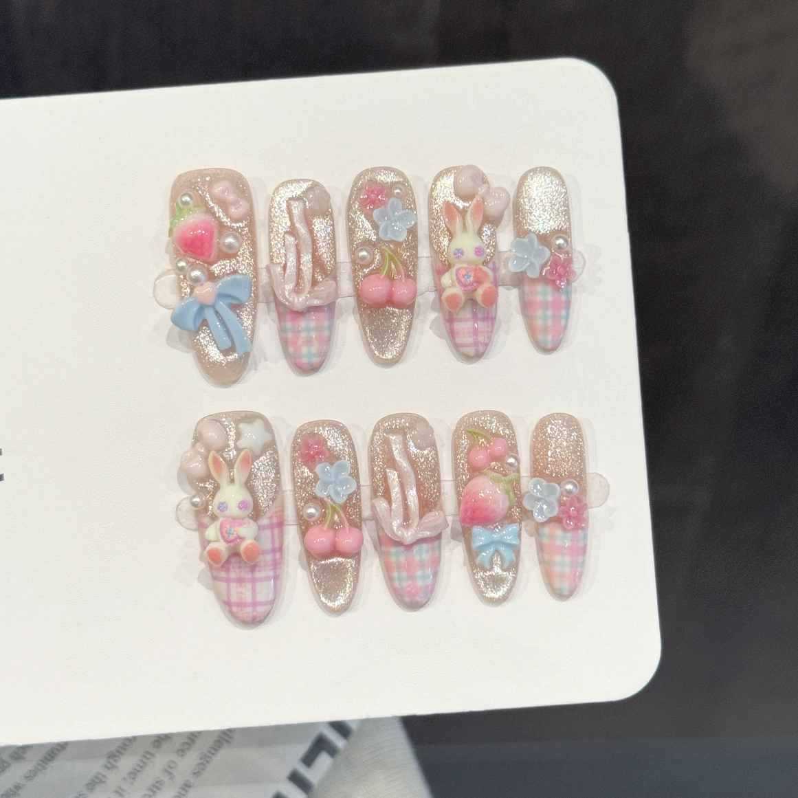 Pressed Flower Art - 10PCS Kuku Palsu Oval Buatan Tangan,