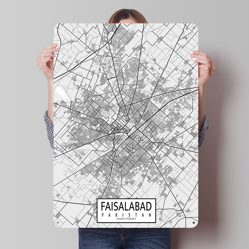 Custom Map Poster - Peta Kota Faisalabad Pakistan Poster Timah