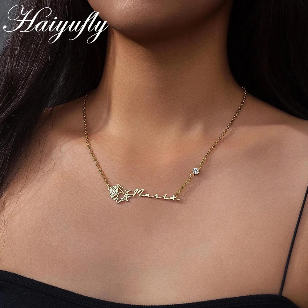 Birth Flower Necklace - Haiyufly kalung nama kustom untuk wanita